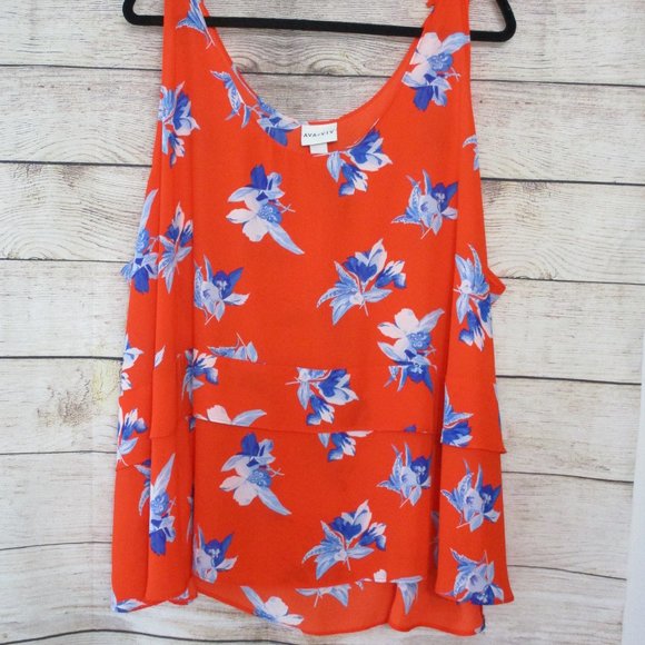 Ava & Viv Orange Floral Sleeveless 4X Blouse - Picture 10 of 10